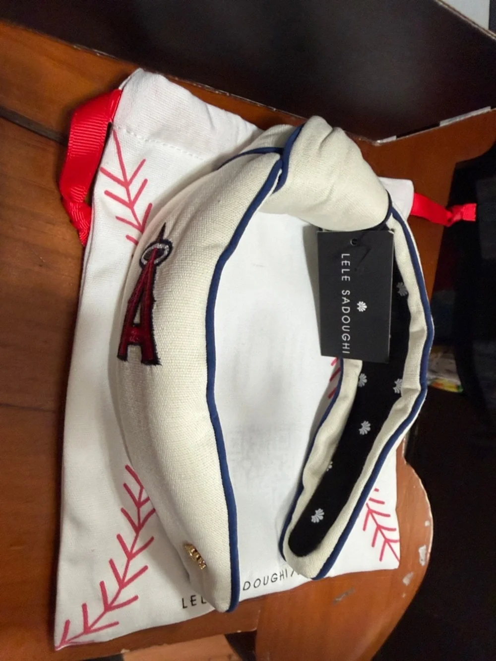 Lele Sadoughi MLB Los Angeles Angels Cream and Blue Piped Fangirl Headband::NWT